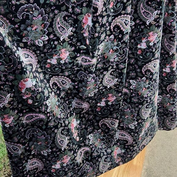 Vintage Sz 12 Westminster Lace Velvet Black Floral Pleated Maxi Skirt Victorian - Picture 5 of 11